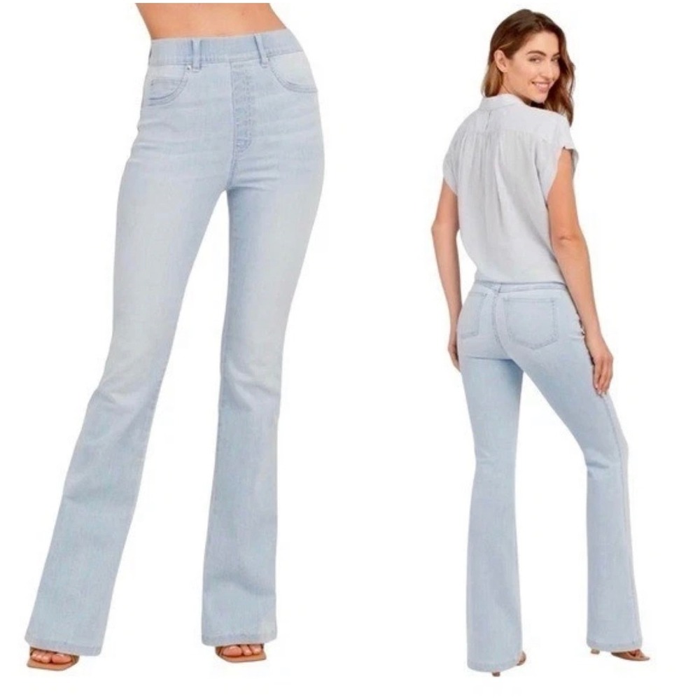 Spanx Retro Light Wash Flare Jeans Womens Mediumh Pull On Casual Denim 20348R